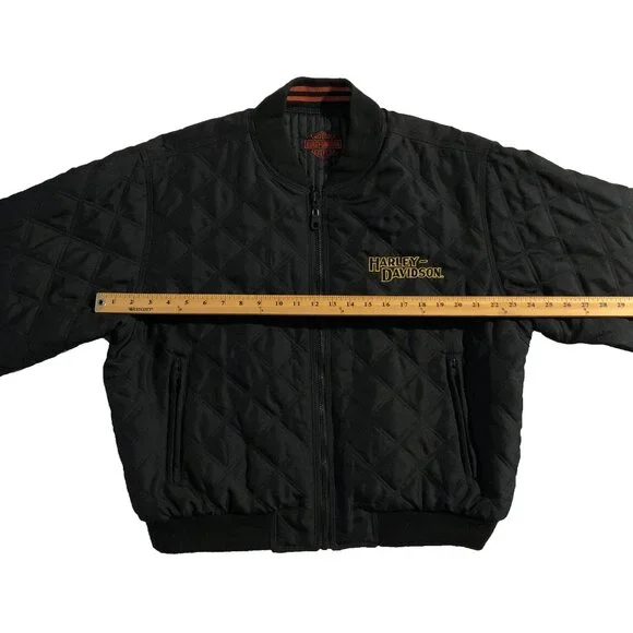 Vtg Harley Davidson Jacket Unisex XL Black Insulated Quilted Reversible Bomber